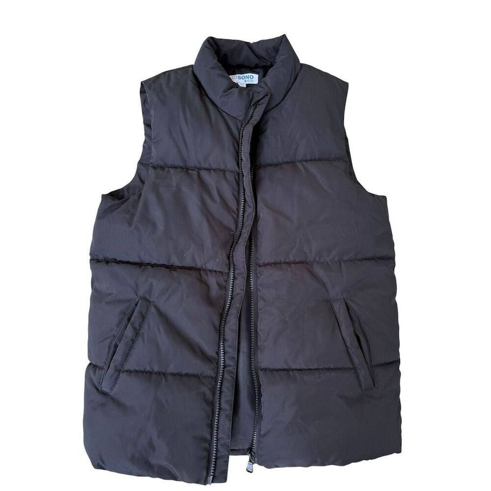 Ci Sono Kids Unisex Black Puffer Vest Zip Front Size 16 Quilted Sleeveless